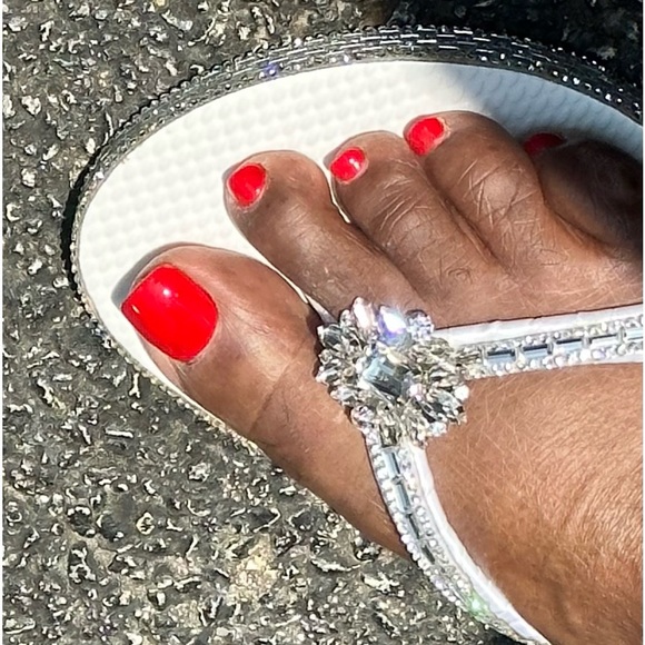 Custom Hand-Crafted Rhinestone Flip Flops “ No Barefeet Allowed At The Party" - Picture 3 of 5